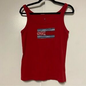 Tommy Hilfiger Vintage Tank embroidered Logo Sleeveless Red Size Large